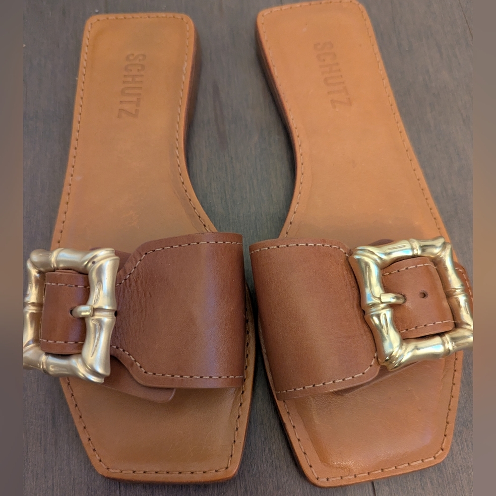 SCHUTZ Tan Sandals with Gold Accent